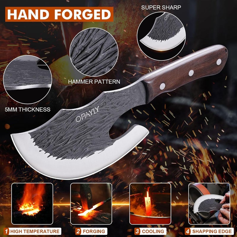 OPAYLY Butcher Meat Cutting Cleaver Knifes Hand Forged Viking Cleaver with Cover Meat Bone Kitchen Knifes High Carbon Bone Choppe for Kitchen Outdoor Camping BBQ men gifts - Image 3